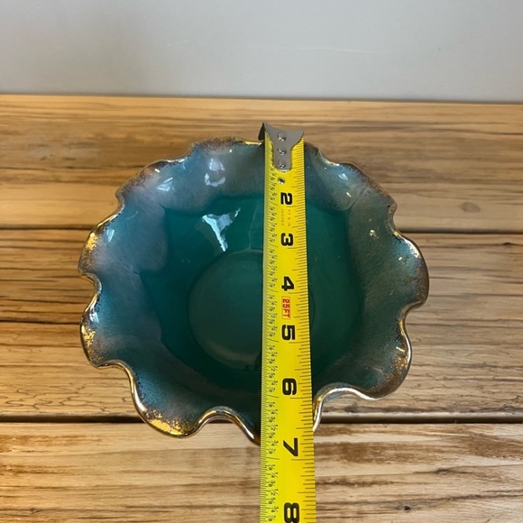 Lusterware Green Ceramic Compote Bowl With Gold Trim - Picture 9 of 10